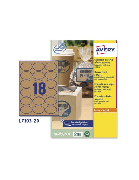 Etiqueta Adhesiva Avery Kraft Efecto Carton Ovalada 63,5X42,3 Mm Removible Laser Ink-Jet Caja De 320 Unidades