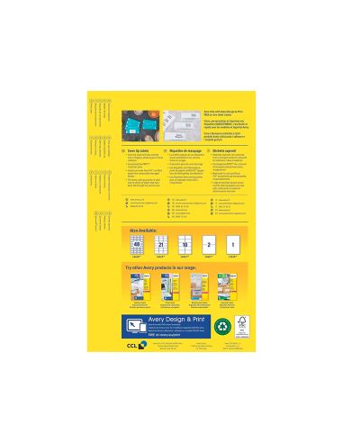 Etiqueta Adhesiva Cubriente Avery Permanente Para Impresora Laser Blanca 63,5X 38,1 Mm Caja De 525 Unidades