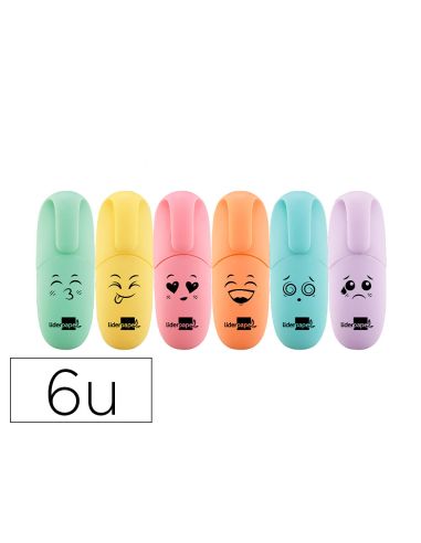 Rotulador Liderpapel Mini Fluorescente Pastel Punta Biselada Estuche De 6 Unidades Colores Surtidos