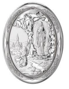 Medalla Cuna Plata Oval Rosa 8X11Cm Lourdes 2379
