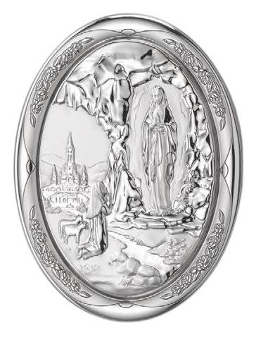 Medalla Cuna Plata Oval Rosa 8X11Cm Lourdes 2379