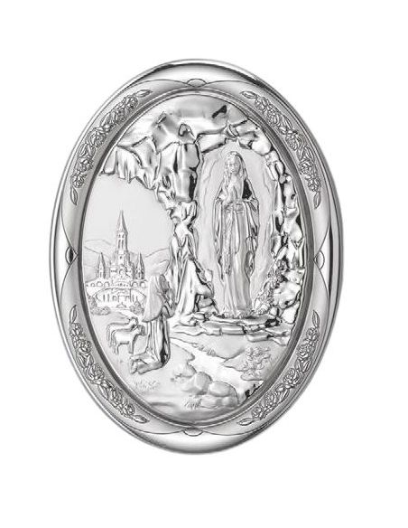 Medalla Cuna Plata Oval Rosa 8X11Cm Lourdes 2379