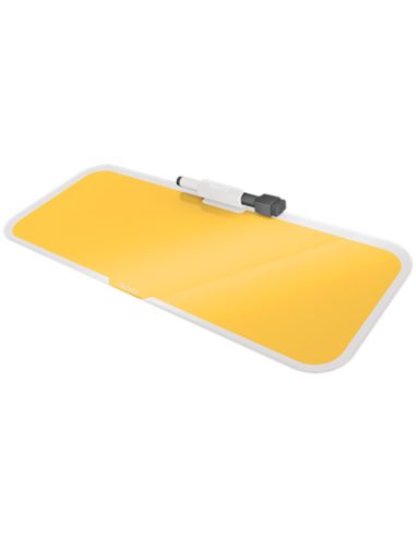 Pizarra Leitz Cosy Sobremesa Cristal Con Rotulador Y Borrador Amarillo 150X60X380 Mm