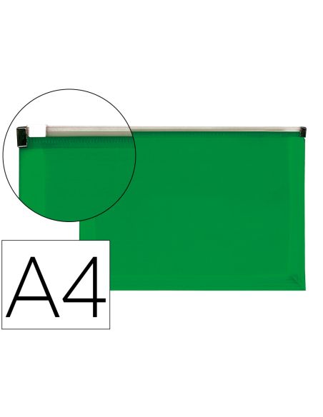 Carpeta Dossier Liderpapel A4 Cierre De Cremallera Verde Translucido