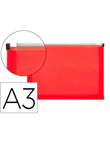 Carpeta Dossier Liderpapel A3 Cierre De Cremallera Rojo Translucido