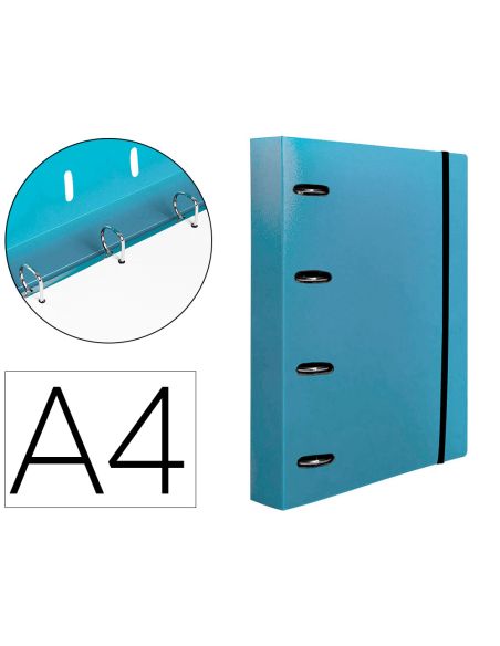 Carpeta Con Recambio Liderpapel A4 Cuadro 5Mm 100 Hojas 80G Polipropileno 4 Anillas 40Mm Celeste Opaco