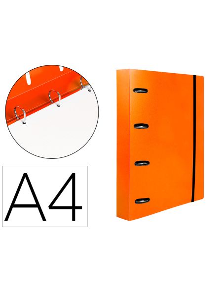 Carpeta Con Recambio Liderpapel A4 Cuadro 5Mm 100 Hojas 80G Polipropileno 4 Anillas 40Mm Naranja Fluor