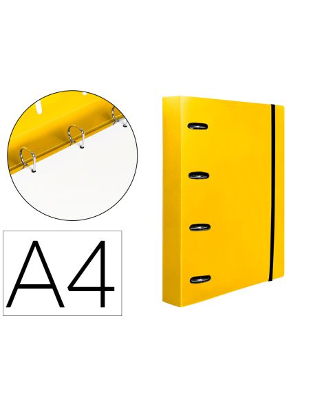 Carpeta Con Recambio Liderpapel A4 Cuadro 5Mm 100 Hojas 80G Polipropileno 4 Anillas 40Mm Amarillo Fluor