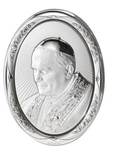 Medalla Cuna Plata Oval Rosa 8X11Cm Juan Pablo Ii