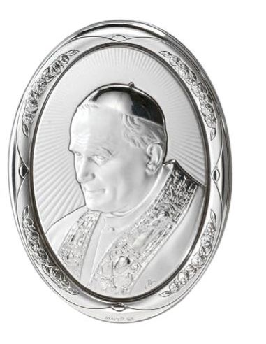 Medalla Cuna Plata Oval Rosa 8X11Cm Juan Pablo Ii