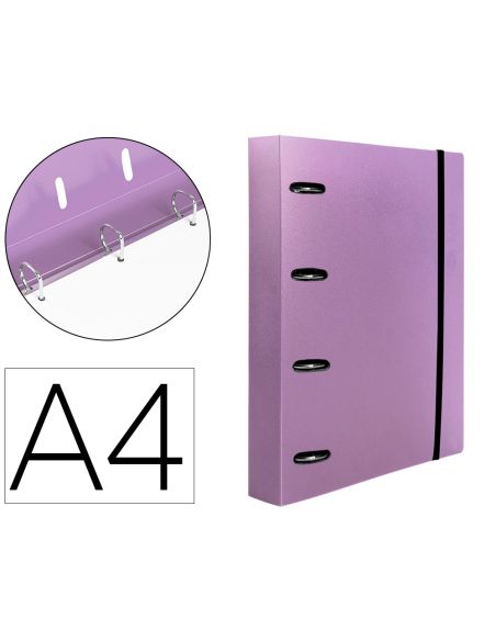 Carpeta Con Recambio Liderpapel A4 Cuadro 5Mm 100 Hojas 80G Polipropileno 4 Anillas Mixtas 25Mm Lavanda