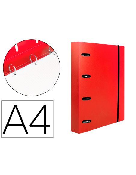 Carpeta Con Recambio Liderpapel A4 Cuadro 5Mm 100 Hojas 80G Polipropileno 4 Anillas Mixtas 25Mm Rojo