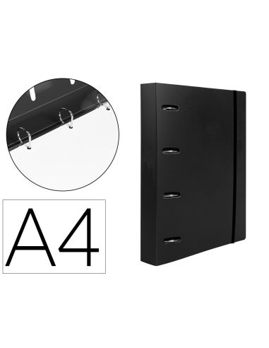 Carpeta Con Recambio Liderpapel A4 Cuadro 5Mm 100 Hojas 80G Polipropileno 4 Anillas Mixtas 25Mm Negro