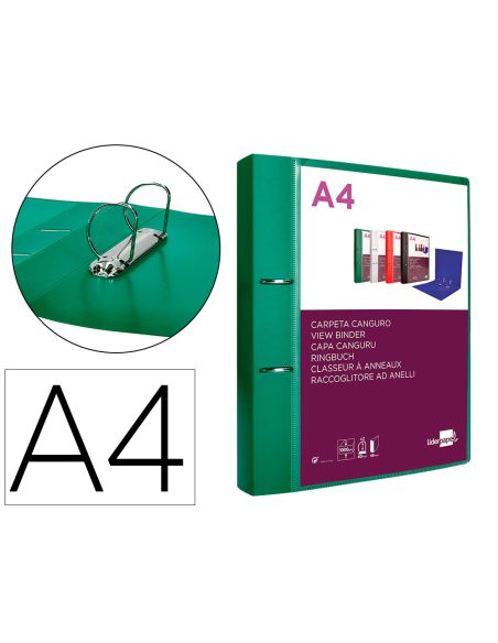 Carpeta Liderpapel Canguro 2 Anillas 40 Mm Mixtas Polipropileno Din A4 Verde Translucido