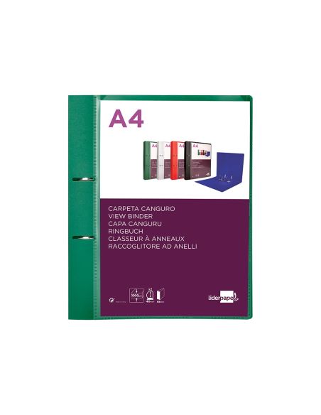 Carpeta Liderpapel Canguro 2 Anillas 40 Mm Mixtas Polipropileno Din A4 Verde Translucido