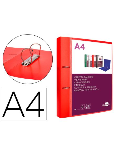 Carpeta Liderpapel Canguro 2 Anillas 40 Mm Mixtas Polipropileno Din A4 Rojo Translucido