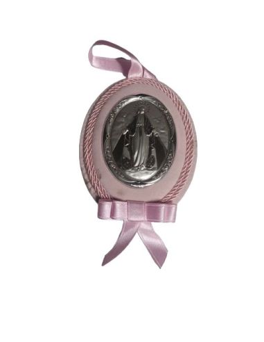 Medalla Cuna Plata Oval Rosa 8X11Cm Milagrosa 2566