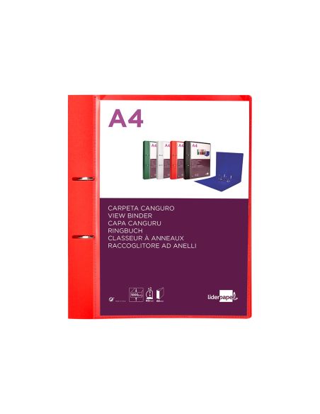 Carpeta Liderpapel Canguro 2 Anillas 40 Mm Mixtas Polipropileno Din A4 Rojo Translucido