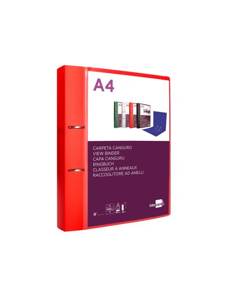 Carpeta Liderpapel Canguro 2 Anillas 40 Mm Mixtas Polipropileno Din A4 Rojo Translucido