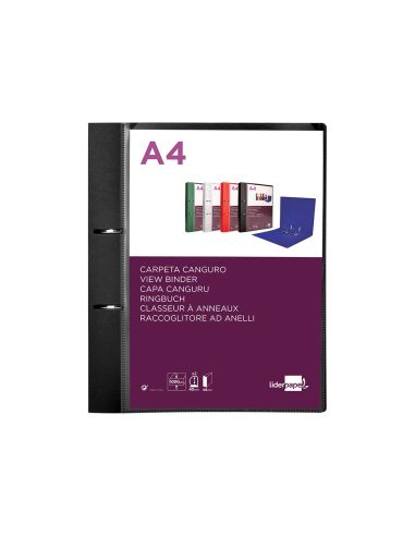 Carpeta Liderpapel Canguro 2 Anillas 40 Mm Mixtas Polipropileno Din A4 Negro Opaco