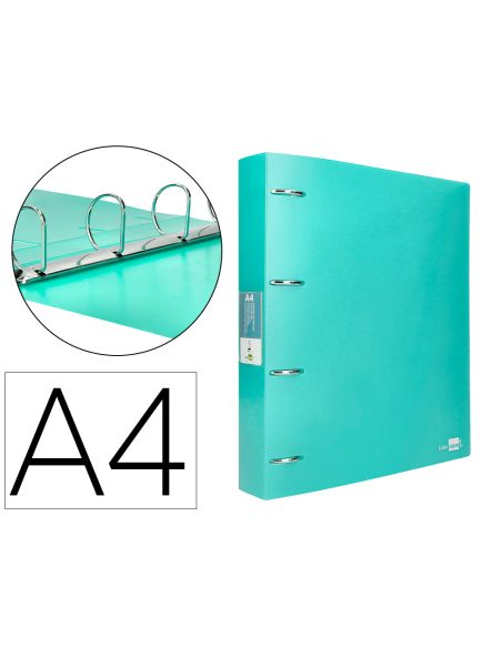 Carpeta Liderpapel 4 Anillas Mixtas 40 Mm Polipropileno Din A4 Verde Manzana Opaco