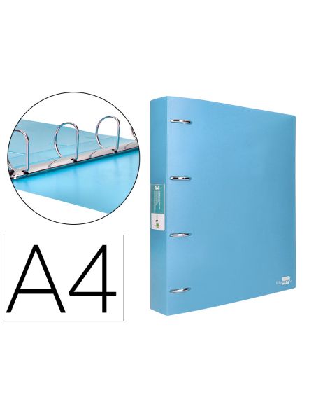 Carpeta Liderpapel 4 Anillas Mixtas 40 Mm Polipropileno Din A4 Celeste Opaco
