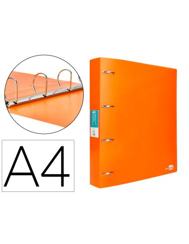Carpeta Liderpapel 4 Anillas Mixtas 40 Mm Polipropileno Din A4 Naranja Fluor Opaco