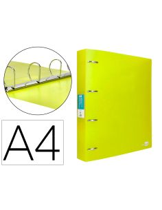Carpeta Liderpapel 4 Anillas Mixtas 40 Mm Polipropileno Din A4 Amarillo Fluor Opaco