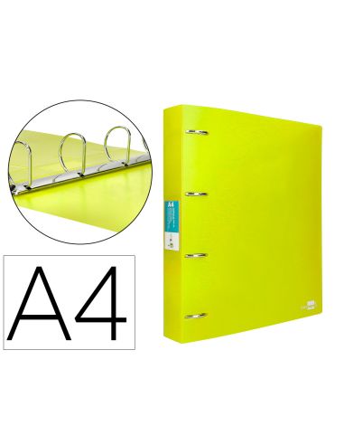 Carpeta Liderpapel 4 Anillas Mixtas 40 Mm Polipropileno Din A4 Amarillo Fluor Opaco