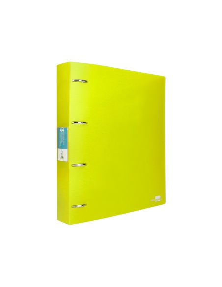 Carpeta Liderpapel 4 Anillas Mixtas 40 Mm Polipropileno Din A4 Amarillo Fluor Opaco