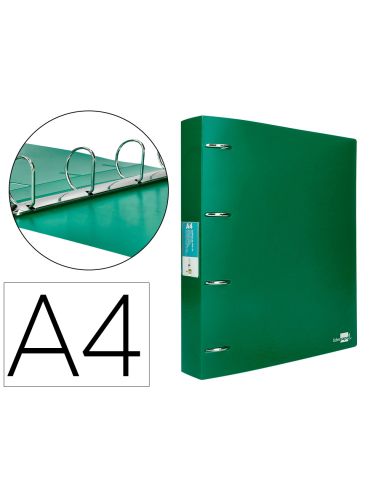 Carpeta Liderpapel 4 Anillas Mixtas 40 Mm Polipropileno Din A4 Verde Translucido