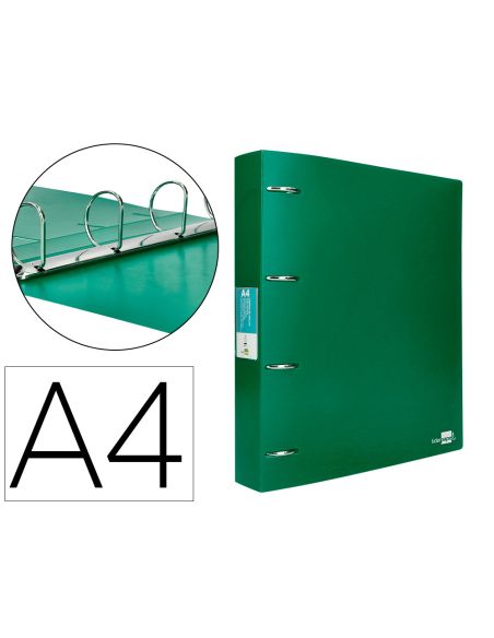 Carpeta Liderpapel 4 Anillas Mixtas 40 Mm Polipropileno Din A4 Verde Translucido