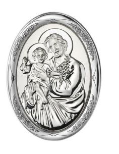 Medalla Cuna Plata Oval Rosa 8X11Cm San Jose 2583