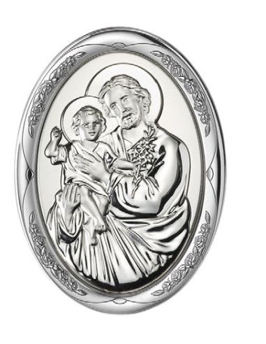 Medalla Cuna Plata Oval Rosa 8X11Cm San Jose 2583
