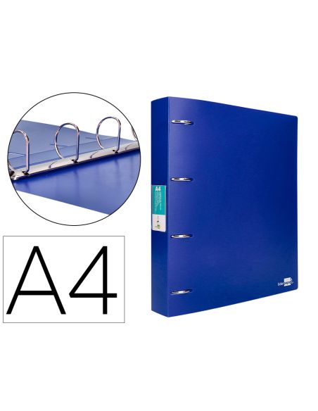 Carpeta Liderpapel 4 Anillas Mixtas 40 Mm Polipropileno Din A4 Azul Translucido