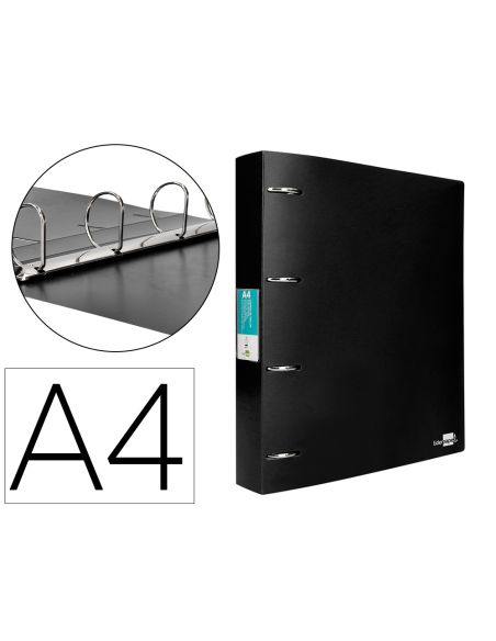 Carpeta Liderpapel 4 Anillas 40 Mm Mixtas Polipropileno Din A4 Negro Opaco