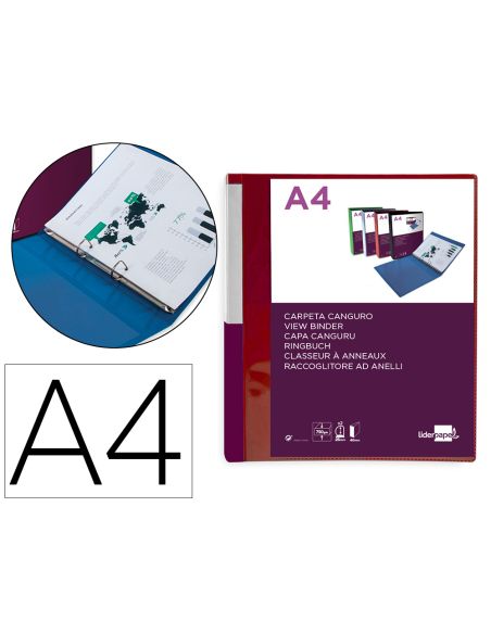 Carpeta Liderpapel Canguro 2 Anillas 25 Mm Mixtas Polipropileno Din A4 Rojo Translucido