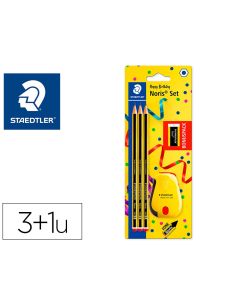 Lapices De Grafito Staedtler Noris N.2 Hb Blister Promocional 120 Anivers De 3 Uds + Afilalapiz Con Deposito