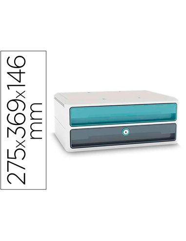 Fichero Cajones De Sobremesa Cep Moov Up Reciclado 80% Con Cerradura 2 Cajones Color Azul/Gris 275X369X146 Mm