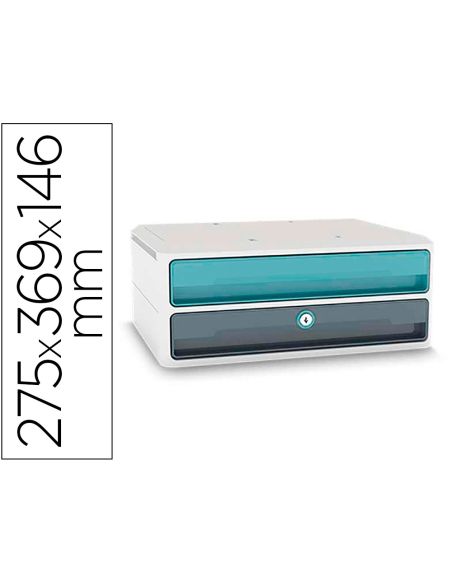 Fichero Cajones De Sobremesa Cep Moov Up Reciclado 80% Con Cerradura 2 Cajones Color Azul/Gris 275X369X146 Mm