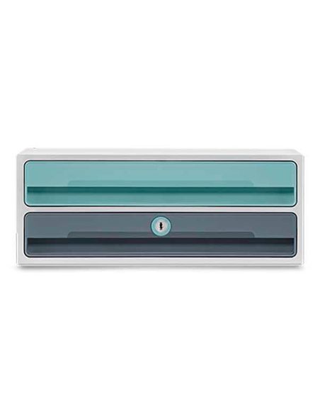 Fichero Cajones De Sobremesa Cep Moov Up Reciclado 80% Con Cerradura 2 Cajones Color Azul/Gris 275X369X146 Mm
