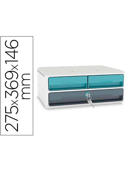 Fichero Cajones De Sobremesa Cep Moov Up Reciclado 80% Con Cerradura 3 Cajones Color Azul/Gris 275X369X146 Mm