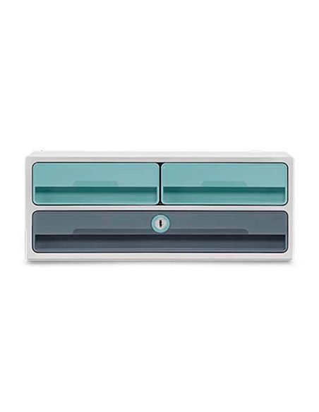 Fichero Cajones De Sobremesa Cep Moov Up Reciclado 80% Con Cerradura 3 Cajones Color Azul/Gris 275X369X146 Mm