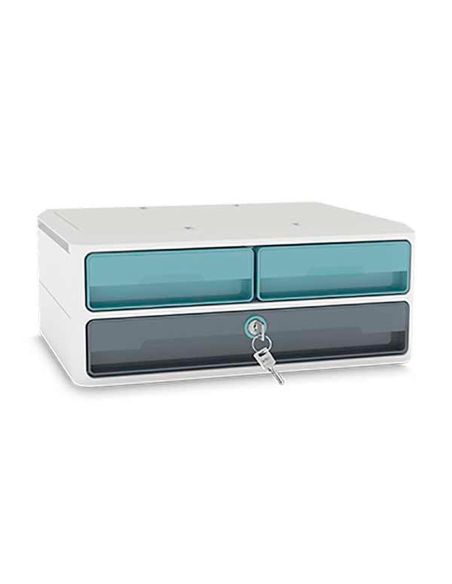 Fichero Cajones De Sobremesa Cep Moov Up Reciclado 80% Con Cerradura 3 Cajones Color Azul/Gris 275X369X146 Mm