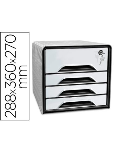 Fichero Cajones De Sobremesa Cep Smoove Secure Con Cerradura 4 Cajones Color Blanco/Negro 288X360X270 Mm