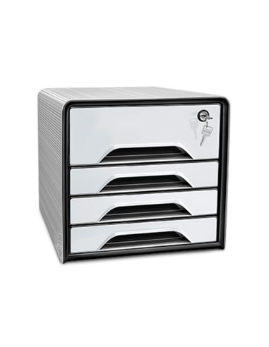 Fichero Cajones De Sobremesa Cep Smoove Secure Con Cerradura 4 Cajones Color Blanco/Negro 288X360X270 Mm