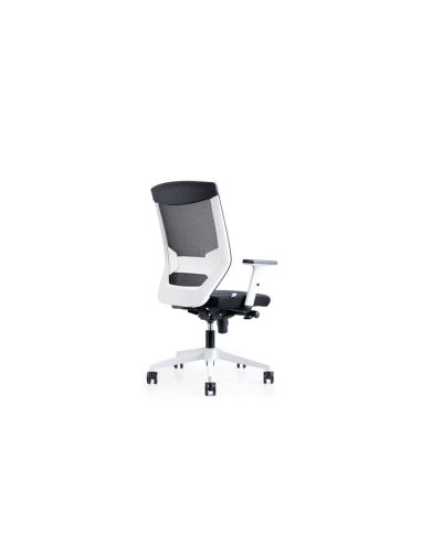 Silla Rocada De Oficina Con Brazos Regulables Y Respaldo Malla Negro Tapizada En Tela Ignifuga Negro Color Blanco