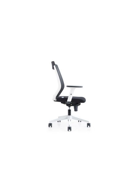 Silla Rocada De Oficina Con Brazos Regulables Y Respaldo Malla Negro Tapizada En Tela Ignifuga Negro Color Blanco