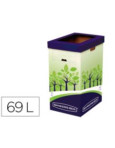 Contenedor Papelera Reciclaje Fellowes Carton Doble 100% Reciclado Montaje Manual Entrada Superior 69 Litros