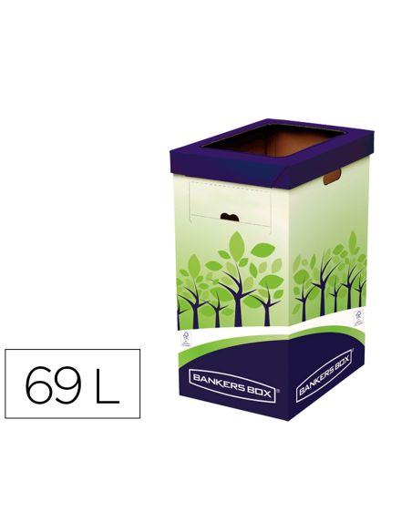 Contenedor Papelera Reciclaje Fellowes Carton Doble 100% Reciclado Montaje Manual Entrada Superior 69 Litros